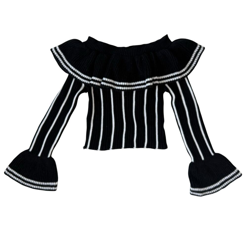 Olive Scent Striped Off Shoulder Sweater Top Knit Long Sleeve Shirt Size Small